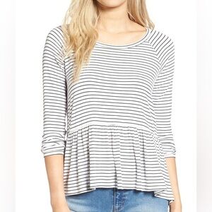 B.P. Black and White Striped Peplum Top